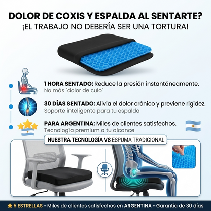 Almohadon de Gel Ergonómico — Eliminá el dolor de espalda y coxis en semanas